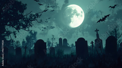 High-Definition Halloween Background with Eerie Graveyard Scene