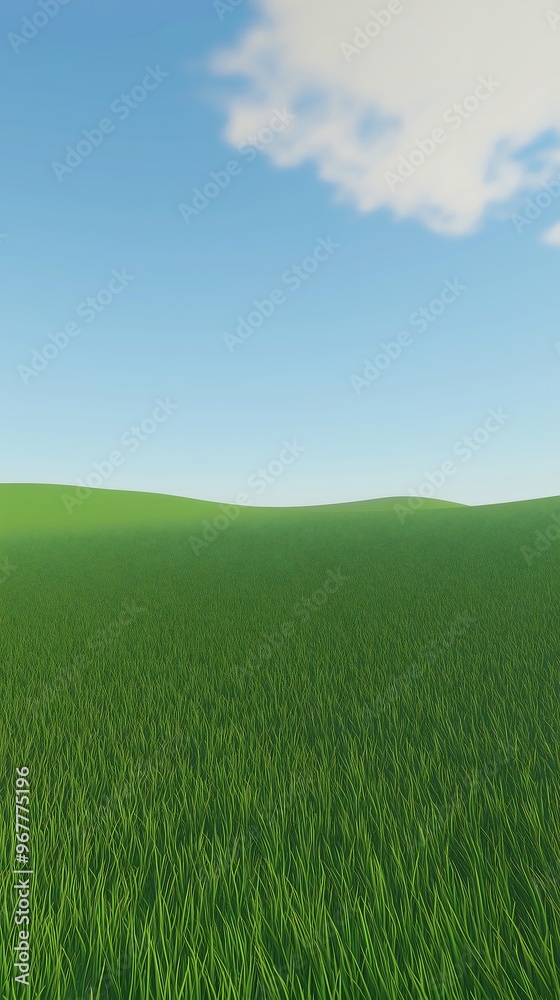 Vast green grassy field under a clear blue sky with clouds Vast green grassy field under a clear blue sky with clouds