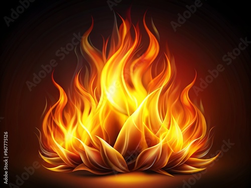 Blazing orange and yellow flames engulf a sleek, modern abstraction of a flame design, symbolizing passion, energy, and photo