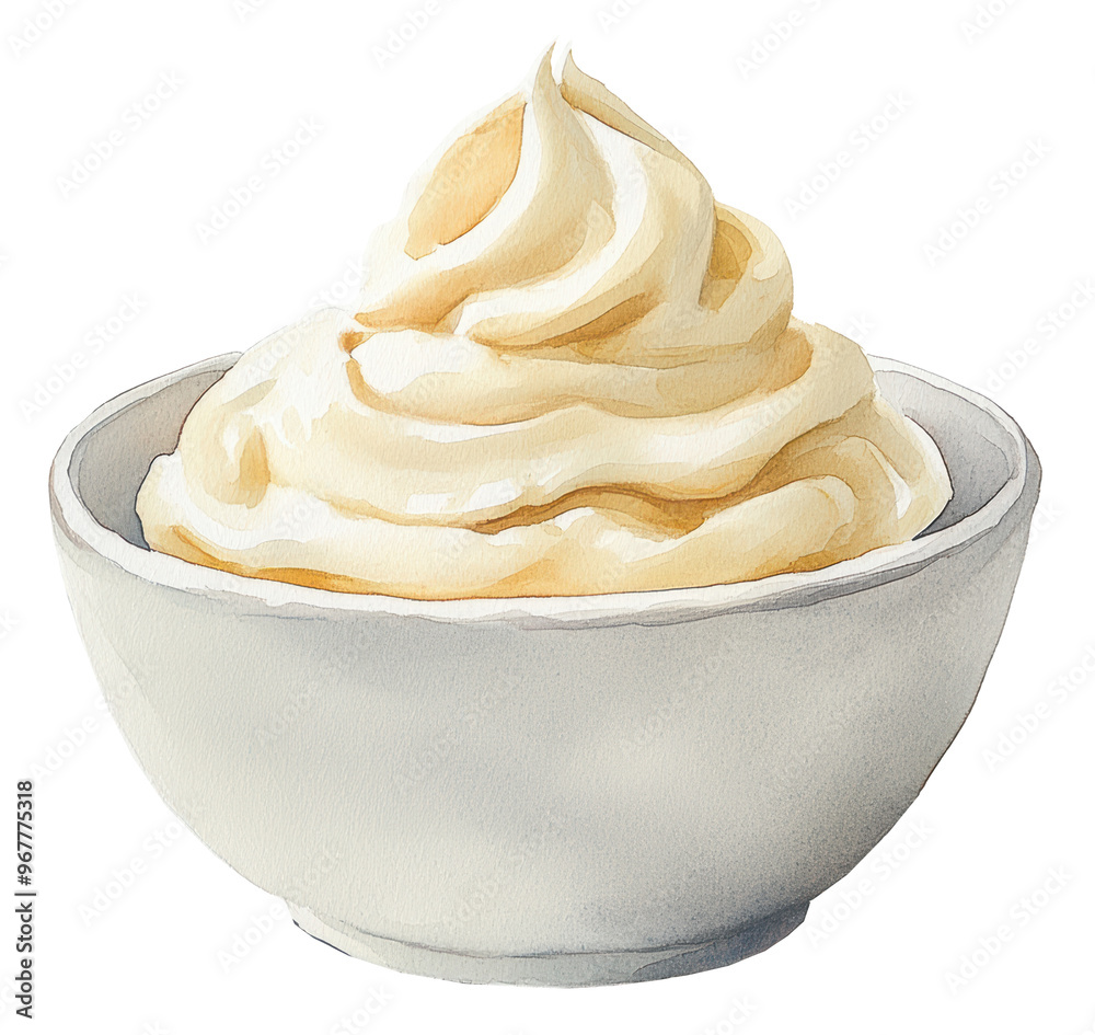 A bowl of whipped cream is shown in a white background. The whipped cream is fluffy and looks delicious A bowl of whipped cream is shown in a white background. The whipped cream is fluffy and looks delicious