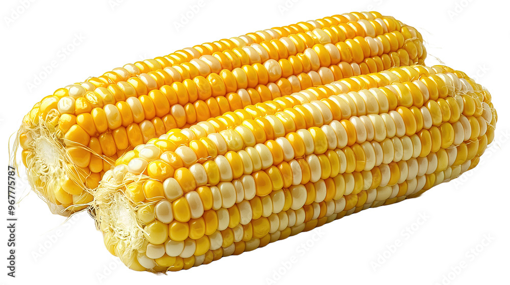 A whole sweet corn, the surface texture of the sweet corn stands out against the transpbackground A whole sweet corn, the surface texture of the sweet corn stands out against the transpbackground