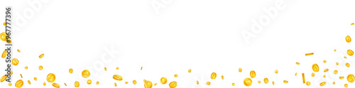 American dollar coins falling. Scattered gold USD