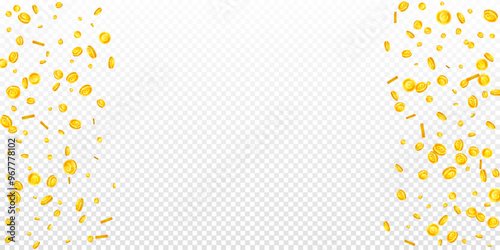 European Union Euro coins falling. Scattered gold