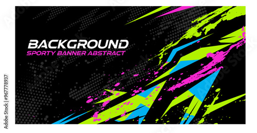 Abstract background car decal green pink black wrap design techno racing speed halftone hexagon gradient ombre auto sporty banner striking stripes splash grunge vector