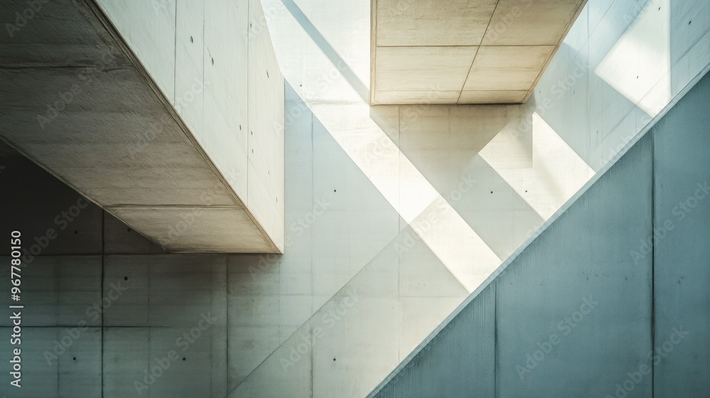 Obraz premium Abstract architectural design featuring concrete structures and light interplay.