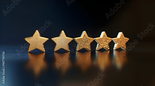Photography Depicting A Gold Five Star Review On A Simple Black Background