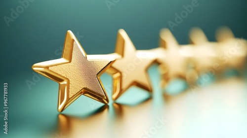 Photography Depicting A Gold Five Star Review On A Simple Background