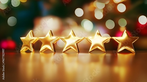 Photography Depicting A Gold Five Star Review On A Simple Background