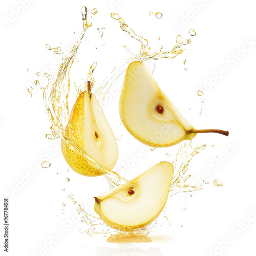 Fresh sliced pear splash with transparent background