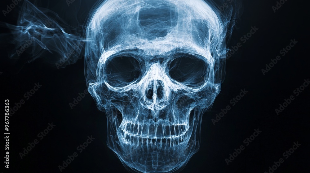Artistic interpretation of a skull x-ray, glowing edges, dark background Artistic interpretation of a skull x-ray, glowing edges, dark background