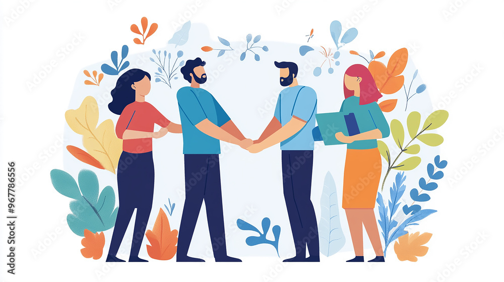 Nurturing collaboration across different teams boosts productivity and leads to business achievement Illustration Flat design Nurturing collaboration across different teams boosts productivity and leads to business achievement Illustration Flat design