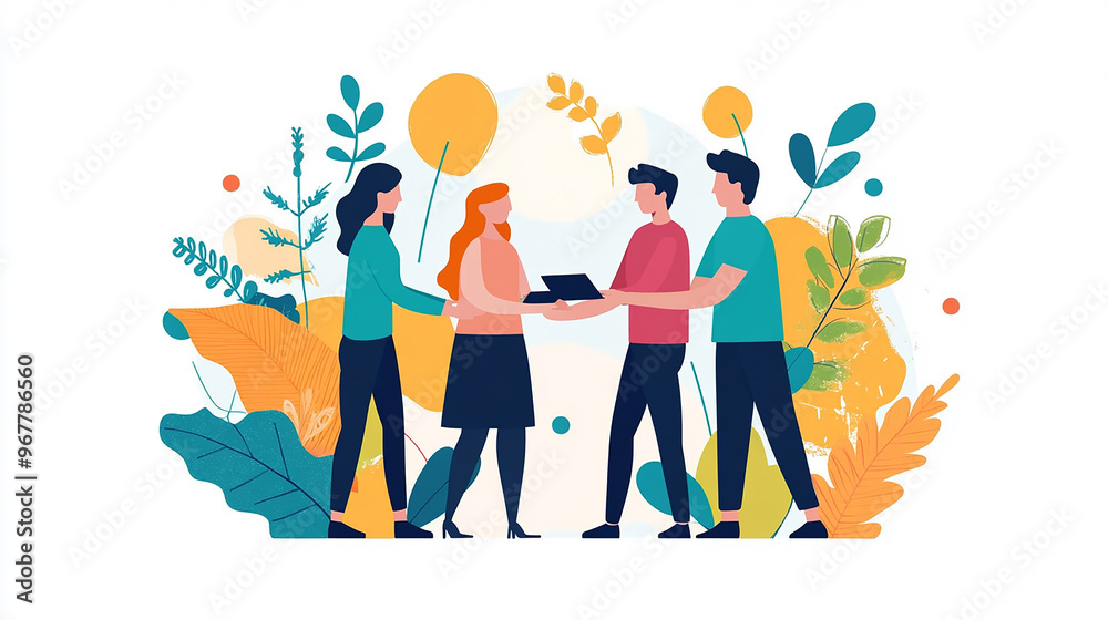 Nurturing collaboration across different teams boosts productivity and leads to business achievement Illustration Flat design Nurturing collaboration across different teams boosts productivity and leads to business achievement Illustration Flat design