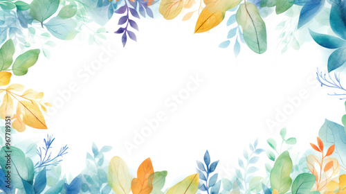 Wallpaper Mural Elegant Watercolor Foliage Frame. Botanical Border with Colorful Leaves on Background with Empty Space for Text, Design Torontodigital.ca