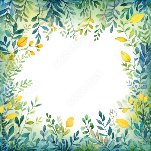 Wallpaper Mural Elegant Watercolor Foliage Frame. Botanical Border with Colorful Leaves on Background with Empty Space for Text, Design Torontodigital.ca