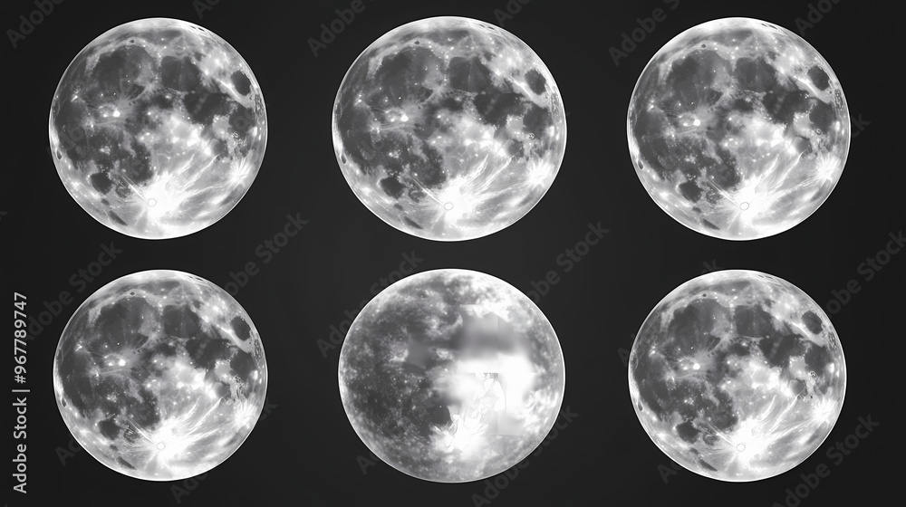 Obraz premium Set of moon isolated on transparent background. Full Moon Night. Illustration