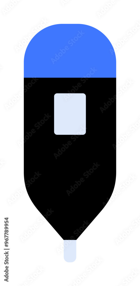 A minimalist and modern depiction of an insulin pen in blue, black, and light blue. Ideal for healthcare, diabetes awareness, medication, medical devices, and digital health. Flat design style. A minimalist and modern depiction of an insulin pen in blue, black, and light blue. Ideal for healthcare, diabetes awareness, medication, medical devices, and digital health. Flat design style.