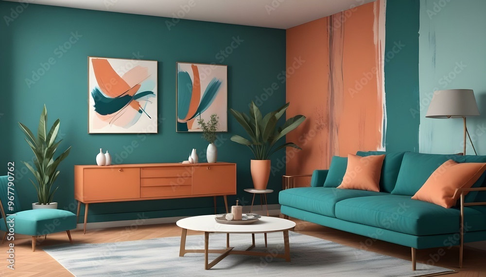 Fototapeta premium Photo interior modern design room 3d illustration;