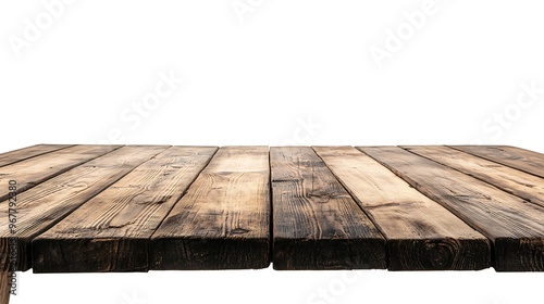 Rustic Wooden Table Top Isolated on White Background photo