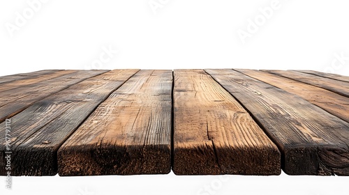 Rustic Wooden Table Top Isolated on White Background photo