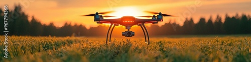 Drone with sensors and AI surveying agricultural field photo