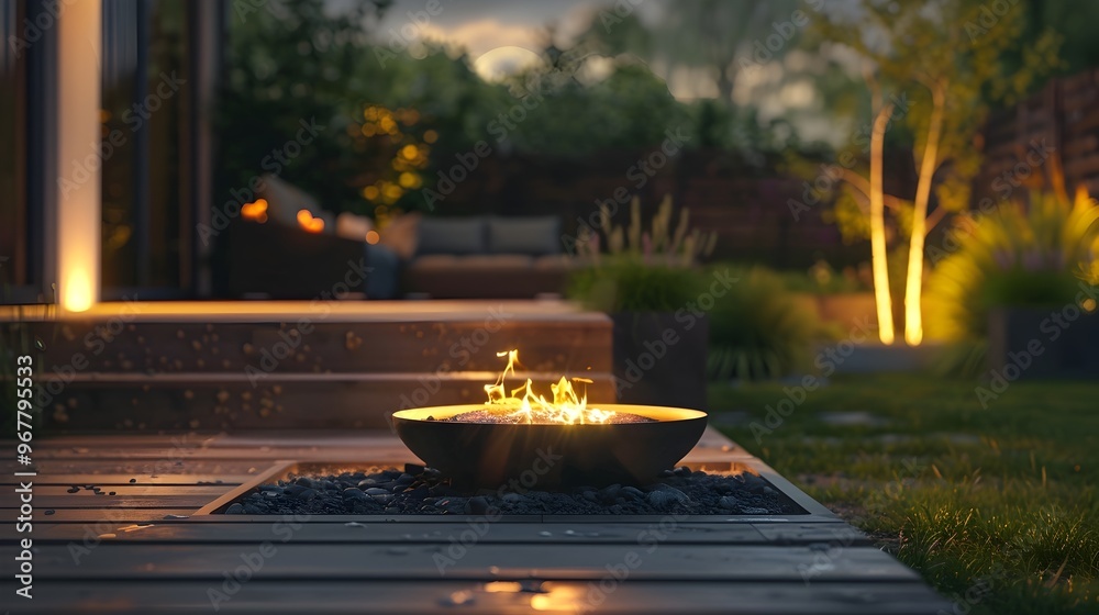Sleek Fire Pit in a Modern Backyard Gathering Spot with a Warm Glow and Cozy Ambiance Sleek Fire Pit in a Modern Backyard Gathering Spot with a Warm Glow and Cozy Ambiance