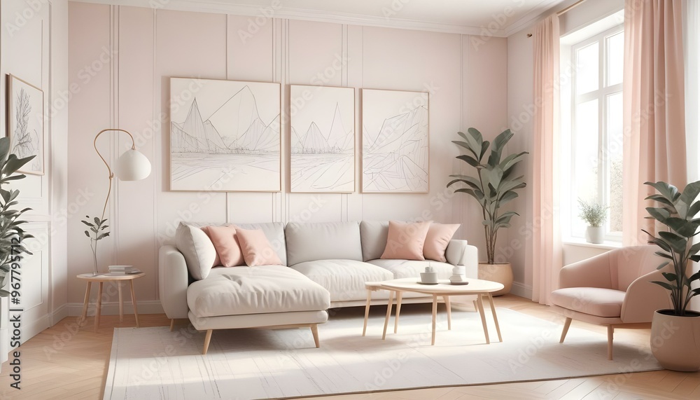 Fototapeta premium Photo interior modern design room 3d illustration;