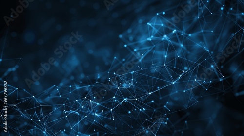 Cosmic Energy Flow: Blue Energy Waves and Show Molecules and abstract communication networks Dancing on a dark background like a puppet graph Shines with lively light particles.
