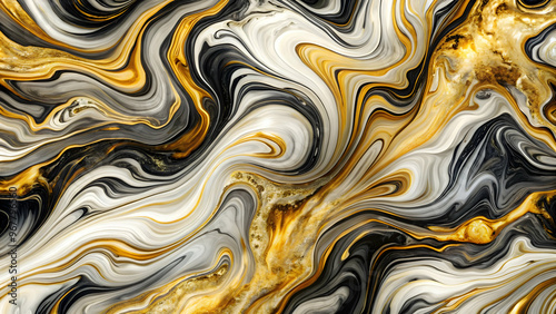 "An abstract marble texture background with swirls of gold, black, and white, creating a luxurious and elegant feel, ideal for luxury brands or fashion designs