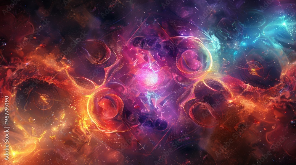 The imaginative and mesmerizing illustrations show the consciousness of the universe. Human profile surrounded by lively, swirling energy, app stack style. The imaginative and mesmerizing illustrations show the consciousness of the universe. Human profile surrounded by lively, swirling energy, app stack style.