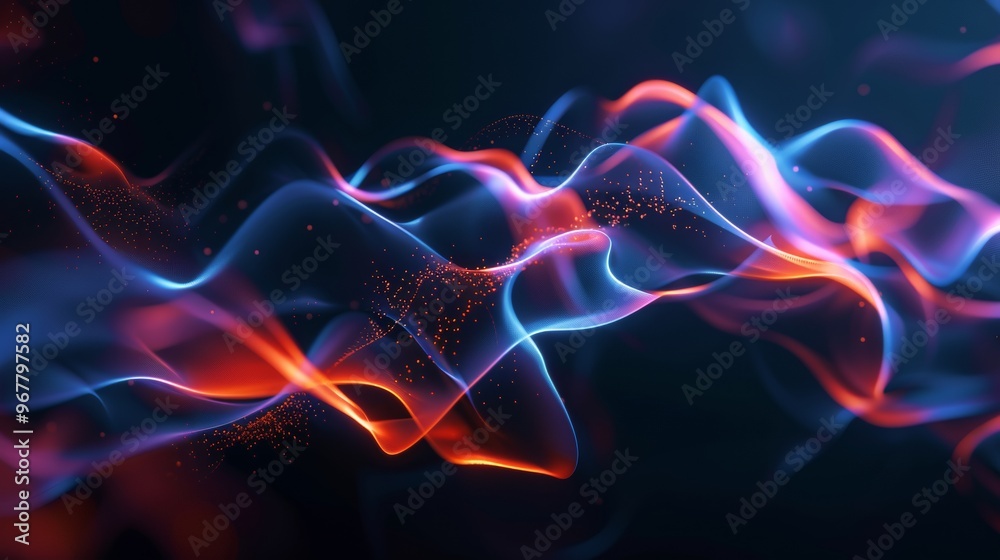 Cosmic Energy Flow: Blue Energy Waves and Show Molecules and abstract communication networks Dancing on a dark background like a puppet graph Shines with lively light particles. Cosmic Energy Flow: Blue Energy Waves and Show Molecules and abstract communication networks Dancing on a dark background like a puppet graph Shines with lively light particles.