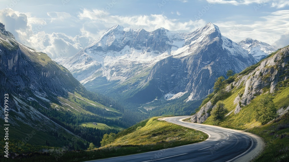 Rugged mountain road with sharp turns and dramatic cliffs Rugged mountain road with sharp turns and dramatic cliffs