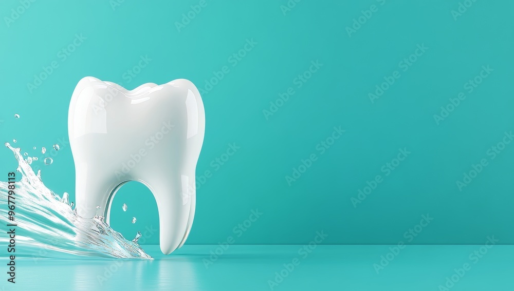3D render of tooth with water splash on blue background 3D render of tooth with water splash on blue background