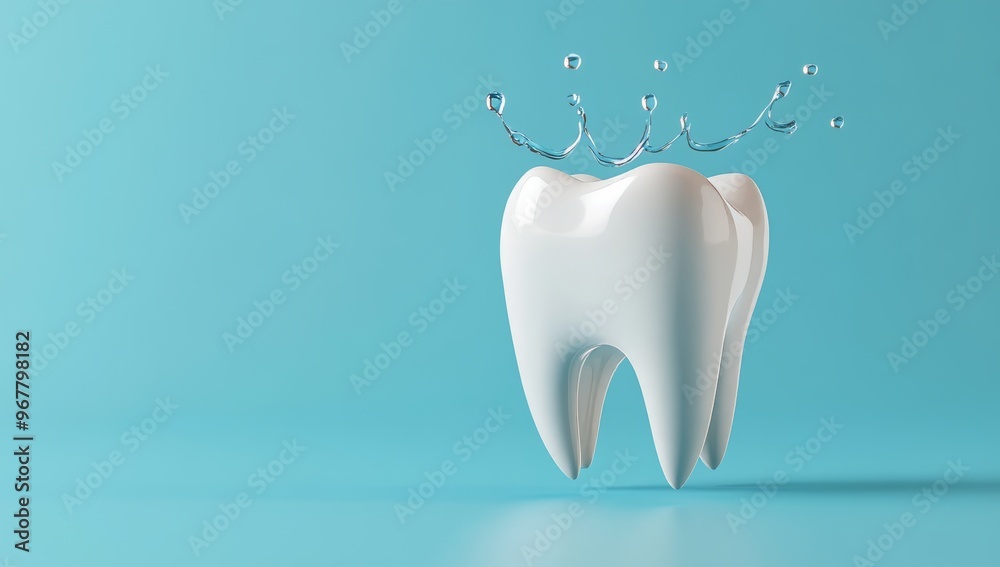 3D render of tooth with water splash on blue background 3D render of tooth with water splash on blue background
