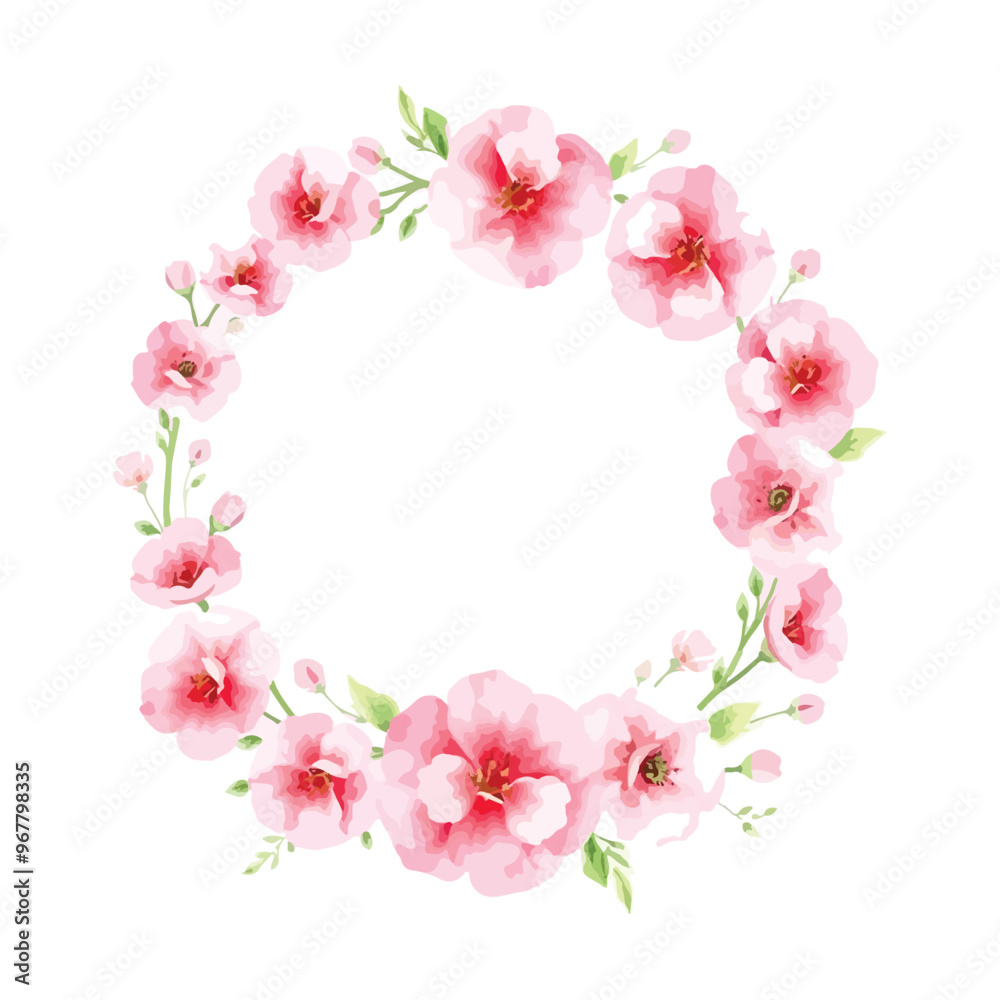 Fototapeta premium Wreaths, floral frames, watercolor flowers pink roses, Illustration hand painted. Isolated on white background. Perfectly for greeting card design. Pastel Watercolor Heart Shaped Floral Wreath