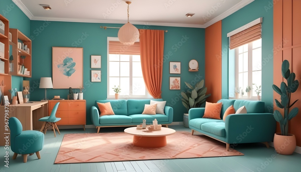 Fototapeta premium Photo interior modern design room 3d illustration;