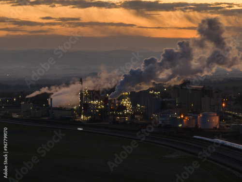 Polish producer of bioethanol and ethanol produced from corn grain. The production plant is located near Nysa in Poland. Methanol and ethanol plant.. View of methanol and ethanol factory.