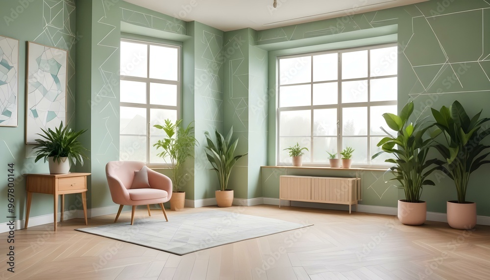 Photo interior modern design room 3d illustration; Photo interior modern design room 3d illustration;