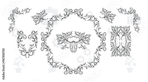 Hand Drawn vintage floral elements. Set of flowers, arrows and decorative elements.