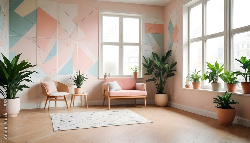 Photo interior modern design room 3d illustration; Photo interior modern design room 3d illustration;