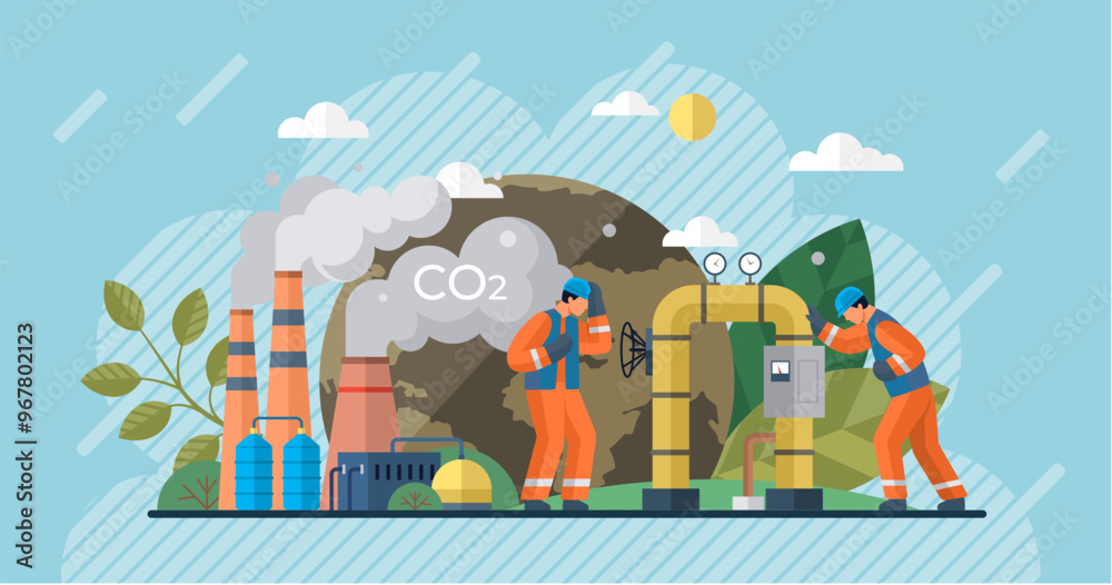 Fototapeta premium Carbon dioxide vector illustration. The co2 problem necessitates reevaluation human impact on environment Industrial emissions contribute significantly to poisoning atmosphere with carbon dioxide