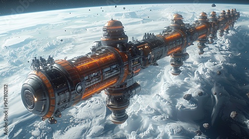 Massive space elevator counterweight assembly in orbit rocket on the ice