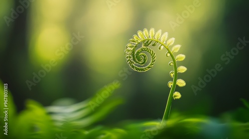 Fern Fiddlehead Unfurling in Sunlight 
