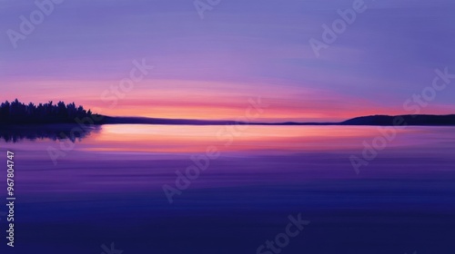 Twilight sky drenched in shades of purple and indigo, with the last light of day fading behind a tranquil horizon.