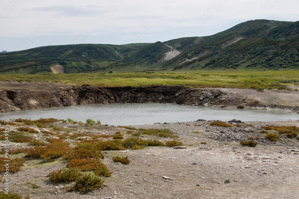 Russia Kamchatka caldera of Uzon volcano on a summer cloudy day