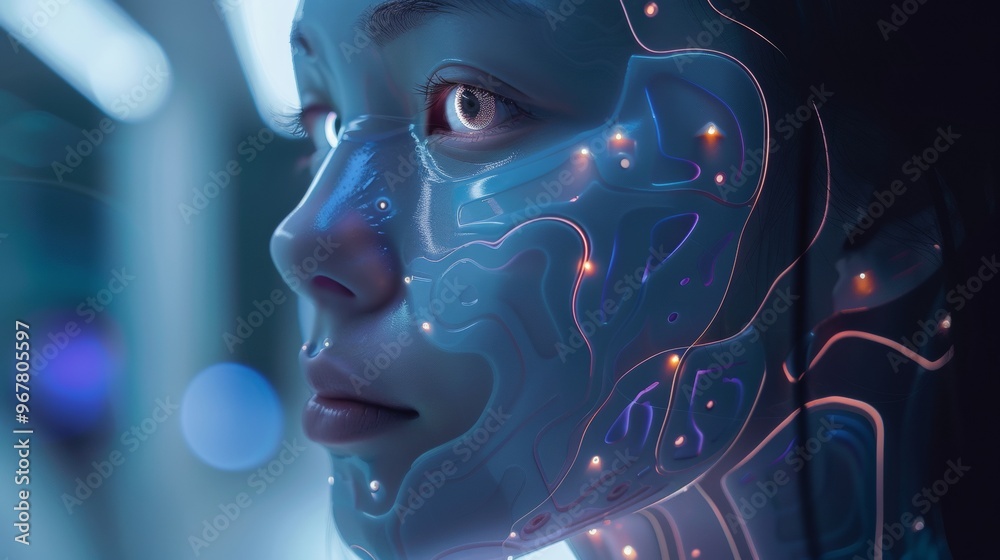 A luminous human head formed from a network of glowing nodes and synapses, illustrating the power and potential of artificial intelligence A luminous human head formed from a network of glowing nodes and synapses, illustrating the power and potential of artificial intelligence