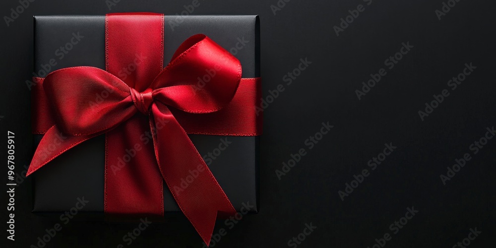 Black Gift Box with Red Ribbon on Black and Red Background Black Gift Box with Red Ribbon on Black and Red Background
