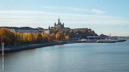 View of Helsinki skyline with the Uspenski Cathedral and the Parliament Building