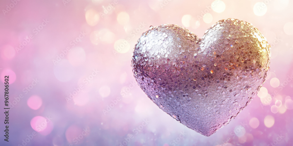 A dreamy background with a large, shimmering heart in silver and gold against a soft-focus, gradient backdrop of pale pink and lavender. A dreamy background with a large, shimmering heart in silver and gold against a soft-focus, gradient backdrop of pale pink and lavender.