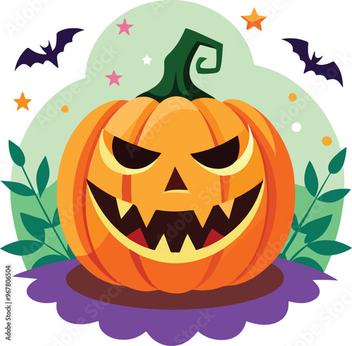 scary Halloween pumpkin face Catton vector illustration