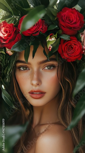 Blooming Beauty Woman in Floral Crown - Artistic Portrait